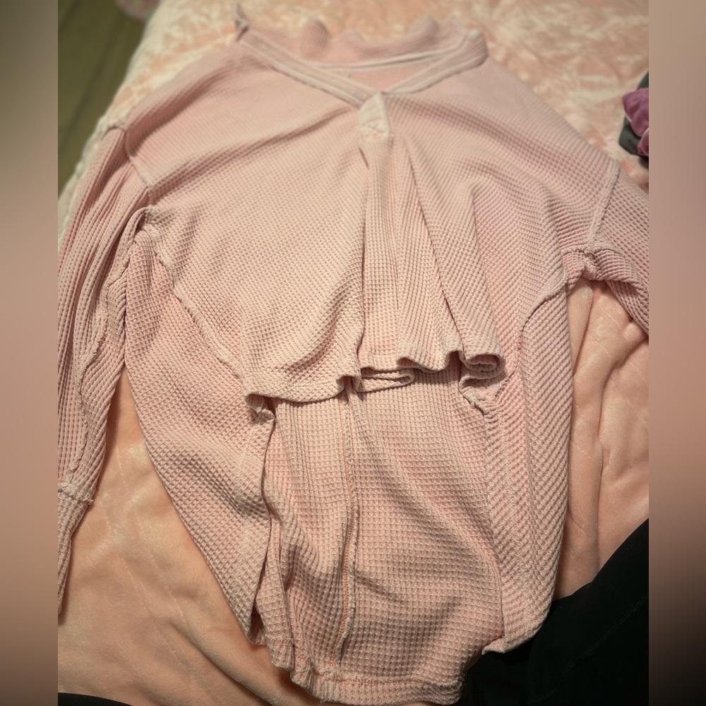 Aerie Soft Pink Waffle Knit Pullover
